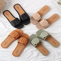 women slippers flat shoes ladies square fashion buckle comfortable beach outdoor slides summer slip on woman sandals tx344
