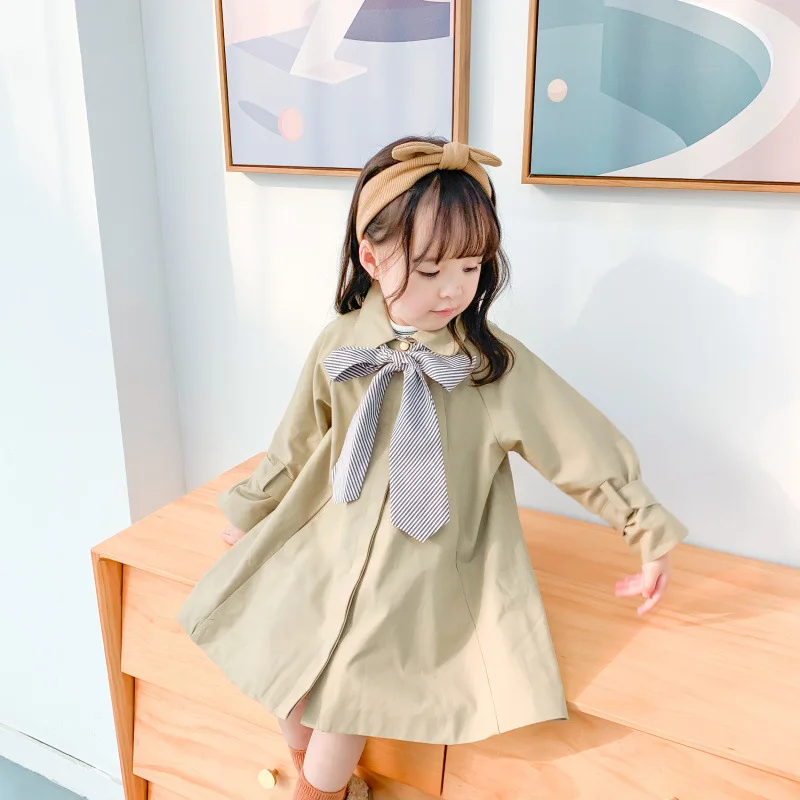 Осень 2019 Модные свободные однобортные тренчкоты для девочек милые детские