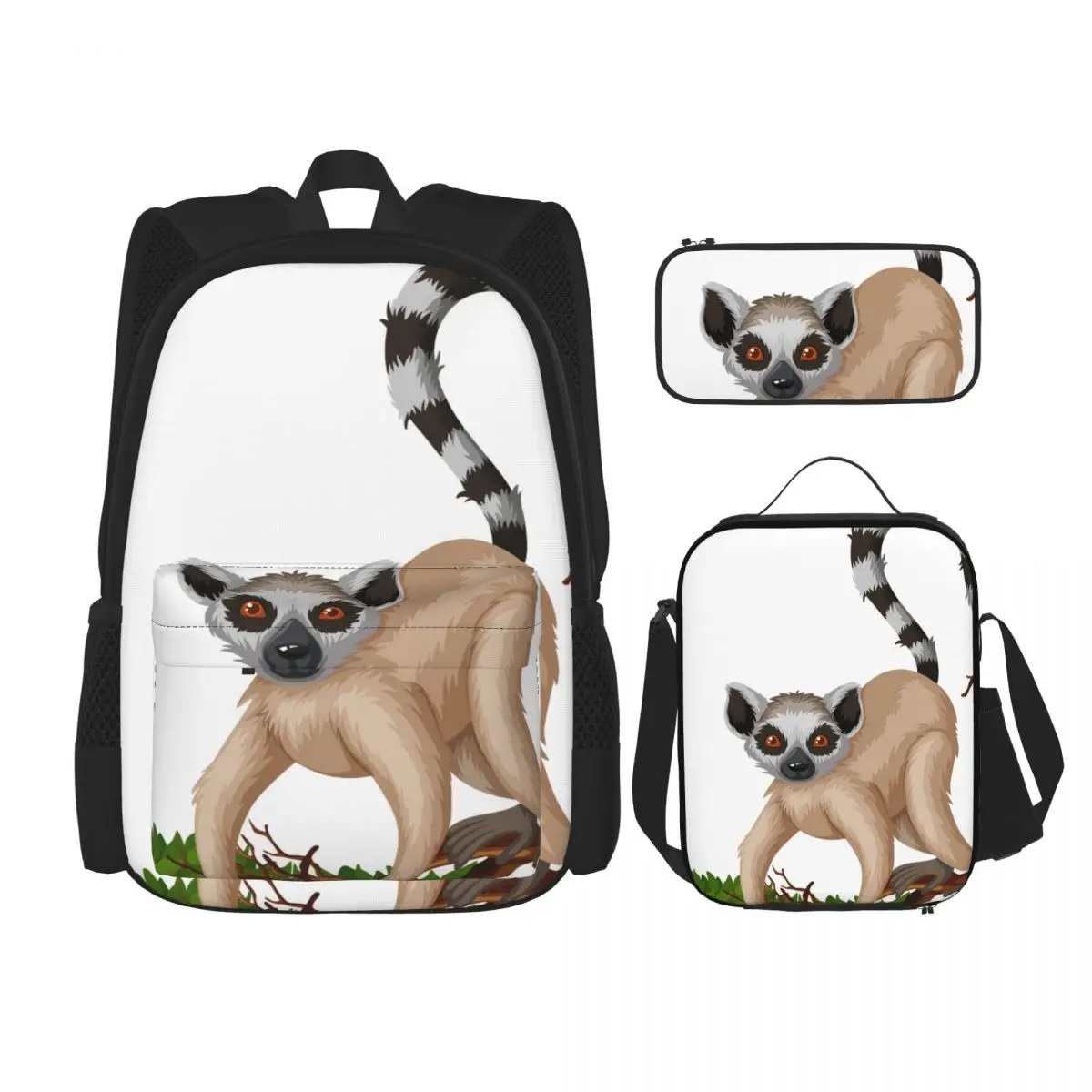 

3PCS School Backpack Set Lemur Branch Bag Casual Student Backpacks School Bags for Teenagers Boys Girls