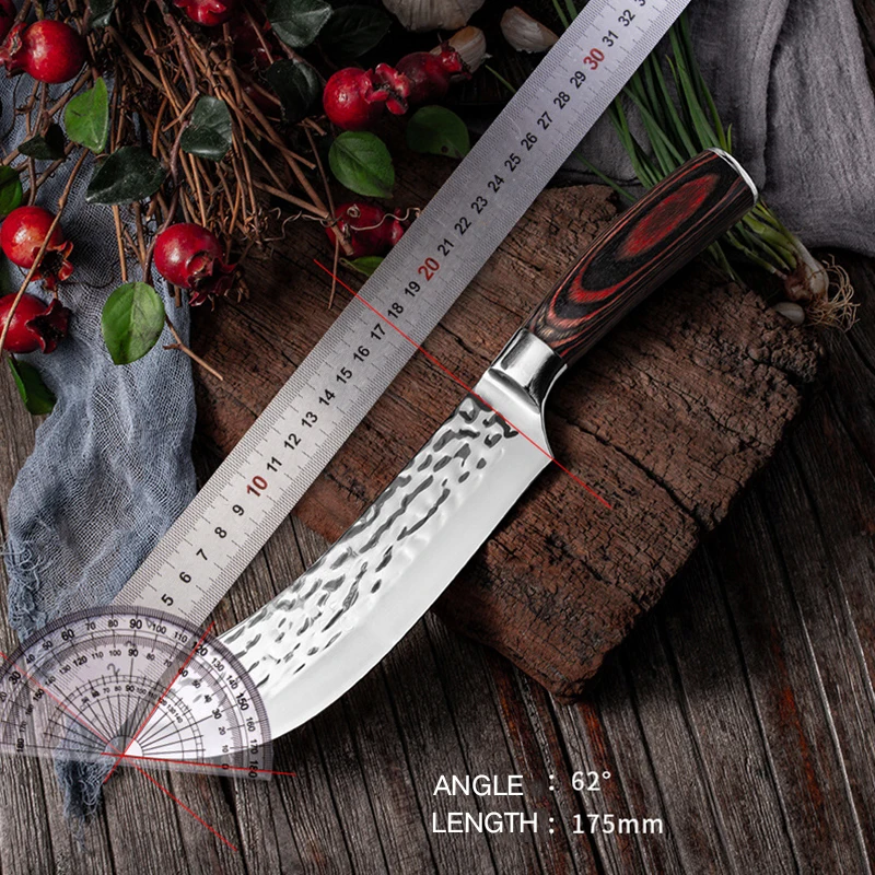 

IGOODS 7 inch Handmade Forged Kitchen Knife Meat Chopping Cleaver Butcher Knife Sharp Chinese Chef Knife 5CR15 Stainless Steel