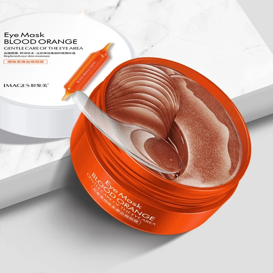 Маска для глаз с кровавым апельсином, 60 шт. Удаляет мешки под глазами, антивозрастной уход, питание, гиалуроновая кислота, увлажнение, осветление кожи.