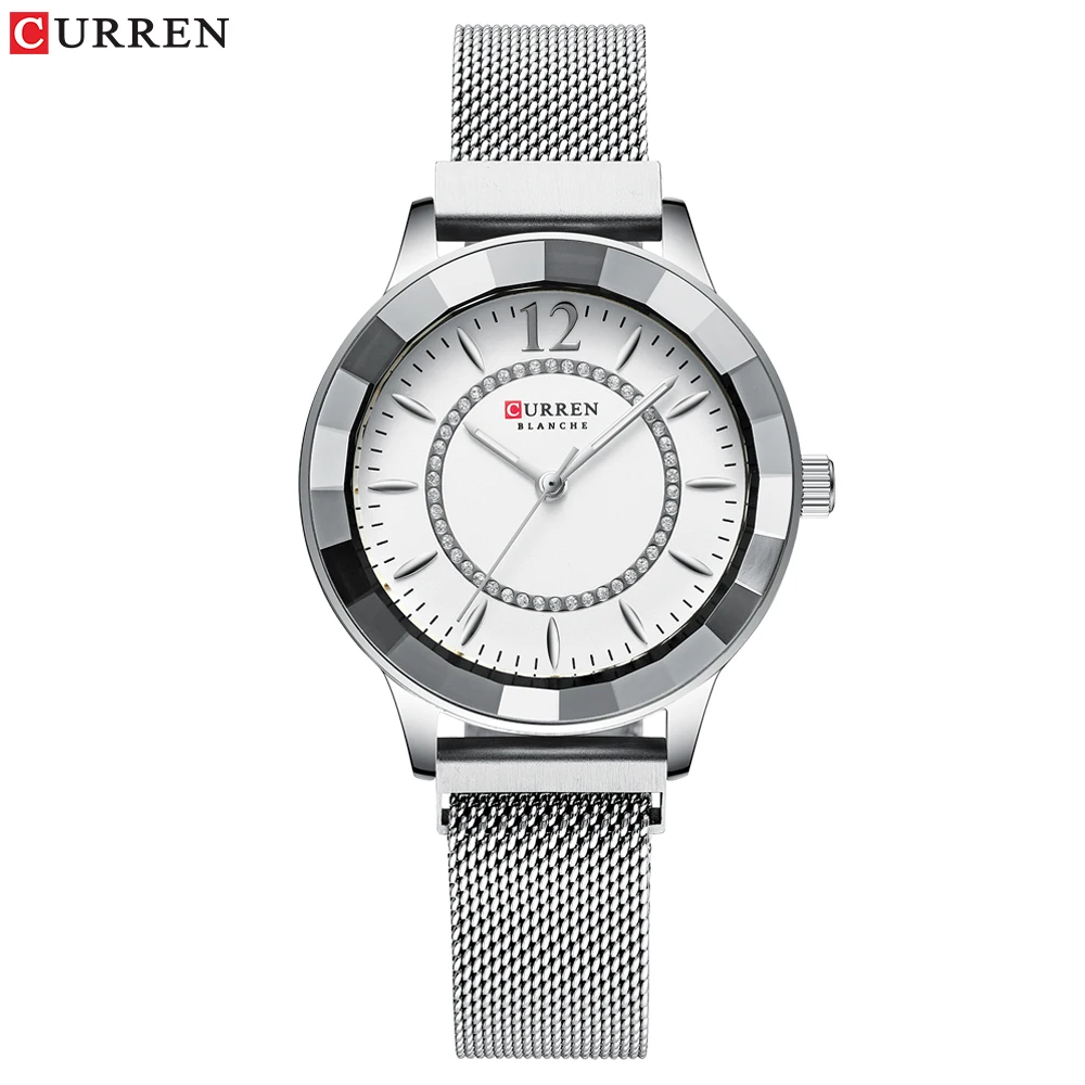 silver Curren Роскошные, брендовые Relogios Feminino кварцевые часы женские часы со стразами циферблат с ремешком из нержавеющей стали классные женские часы - Цвет: silver