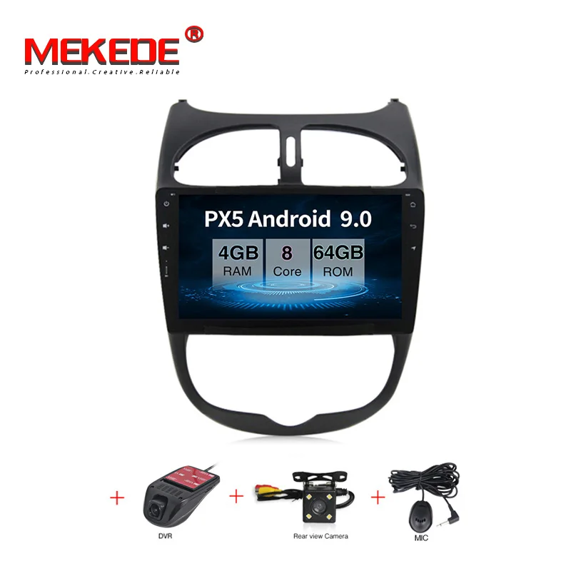 MEKEDE HD 1024X600 1 din 9 дюймов 4 ядра Android 9,0 автомобильный dvd-плеер для peugeot 206 авто gps навигация радио мультимедиа BT wifi - Цвет: 64G dvd camera DVR