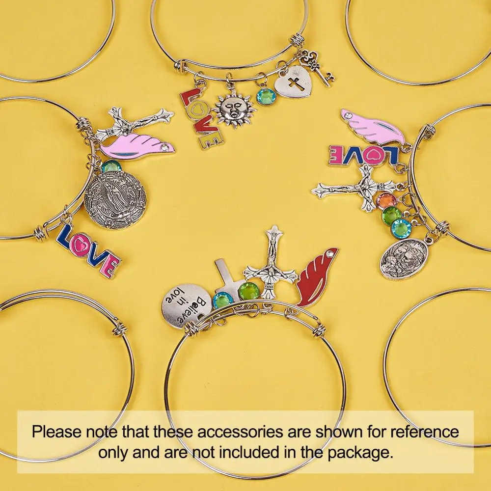 pandahall DIY Jewelry Making Kit with Alloy Pendants 65mm Adjustable Stainless Steel Expandable Bangle Jump Rings Glass Charms | Украшения