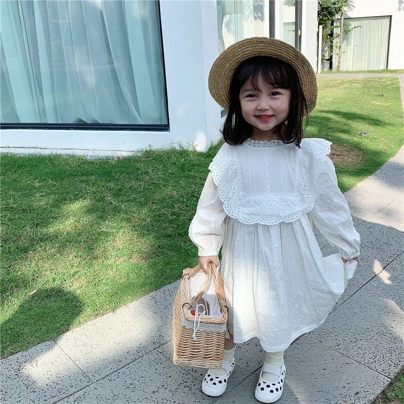 

Girls Lace Sweet Princess Dress Long-sleeve Ruffle Doll Neck Dress Toddler Baby Kids White Sweet Kids Baby Girl Dress