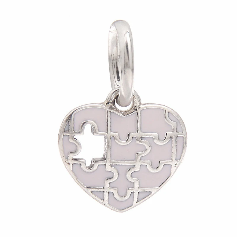 

Puzzle Heart Pink Enamel Charms for Silver 925 Original Bracelets Jewelry DIY Pendant Floating Vintage Charms for Jewelry Making