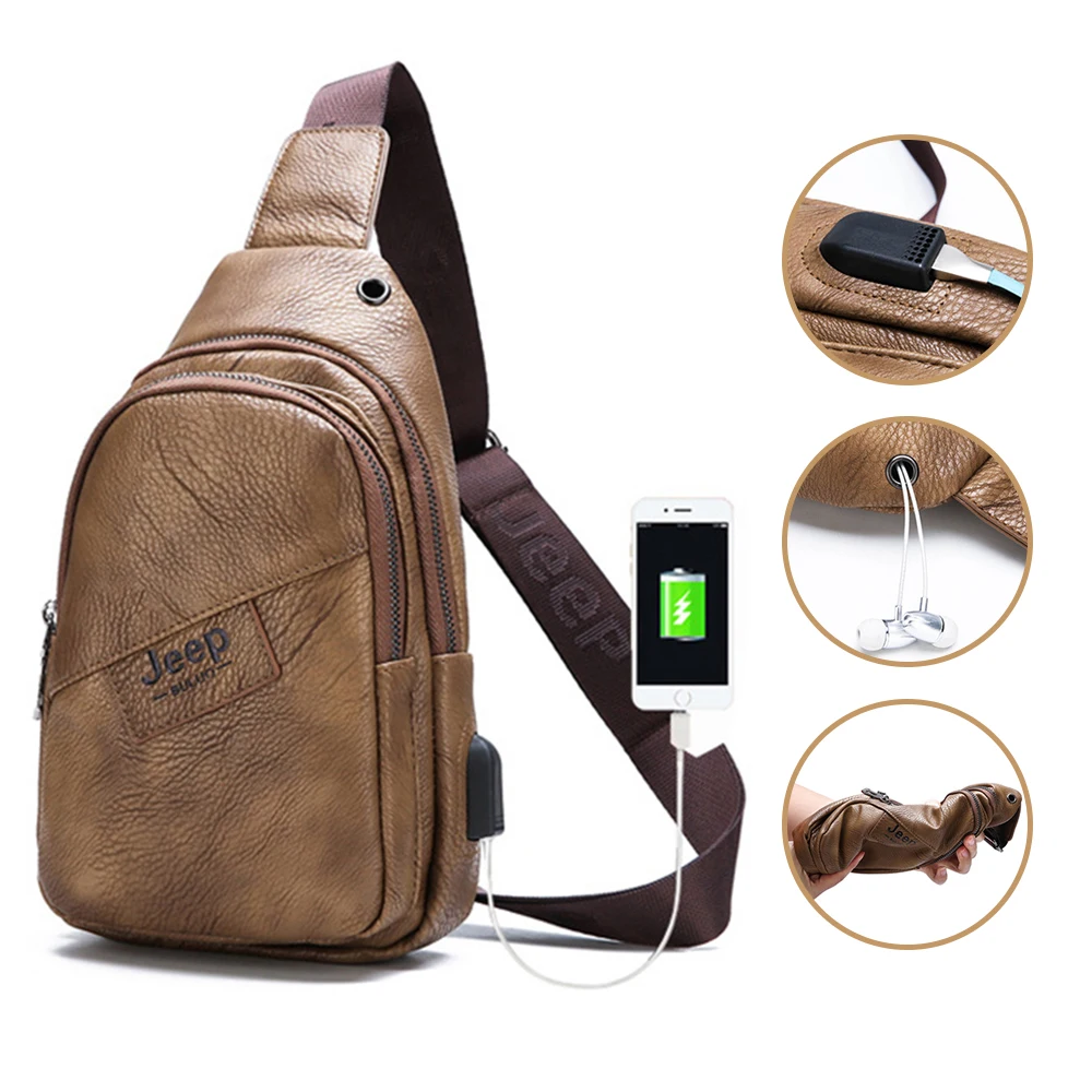 

Men Sling Bag Leather Chest Bag Crossbody Shoulder Bag Backpack Messenger Bag Daypack for Business Casual Travel