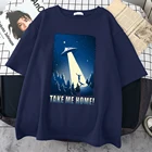 Мужские футболки See Alien с космическим кораблем, повседневная одежда с принтом в космосе, мужские футболки с мультяшным изображением, корейские трендовые мужские футболки
