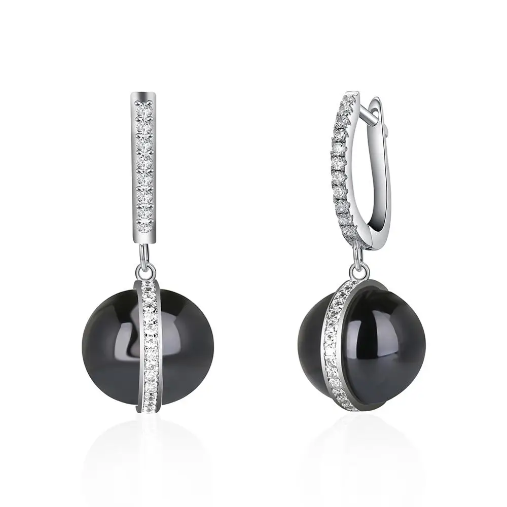 black A HanCheng новые модные роскошные круглые Висячие серебряные керамические длинные висячие серьги для женщин ювелирные изделия brincos bijoux - Окраска металла: black A