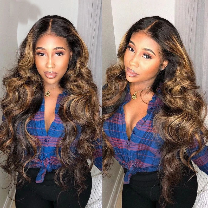 

Highlight Color Wig Pre Plucked 360 Lace Human Hair Wigs Glueless Circle Lace Human Hair Wigs Blonde Brown Color For Women