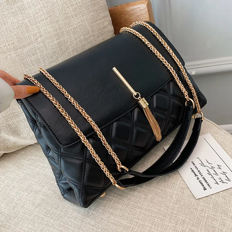 Металлические кисточкой большой емкости сумки через плечо для женщин клетчатый