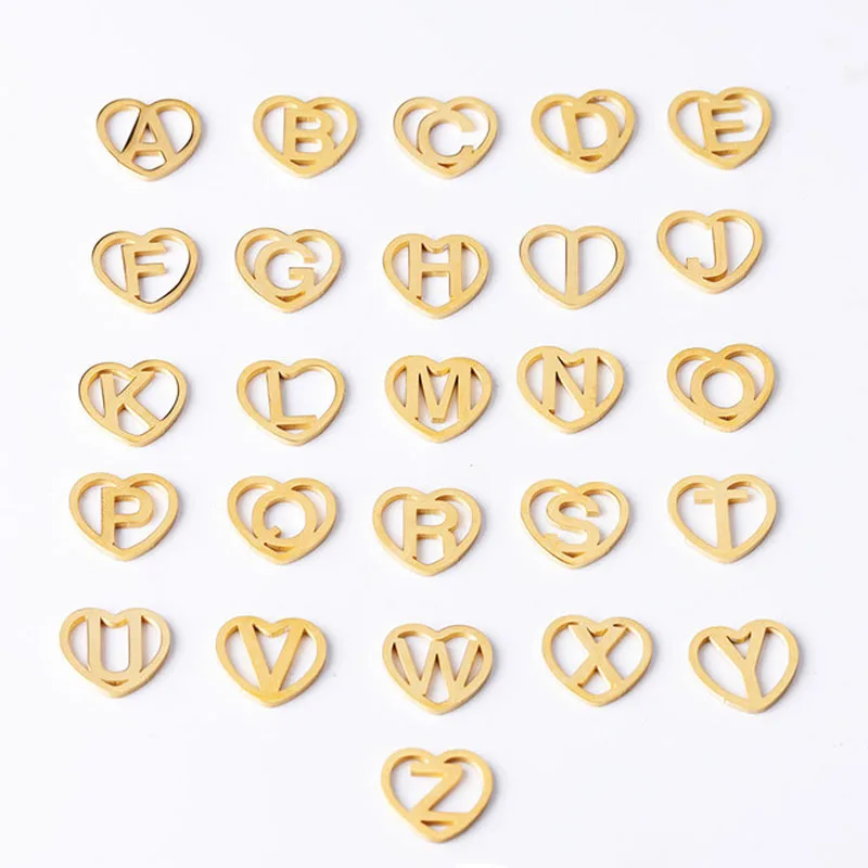 

Mirror Polish Stainless Steel Hollow Love Heart Initials Alphabet For Braid Bracelet Metal Letter A-Z Charms Wholesale 26pcs