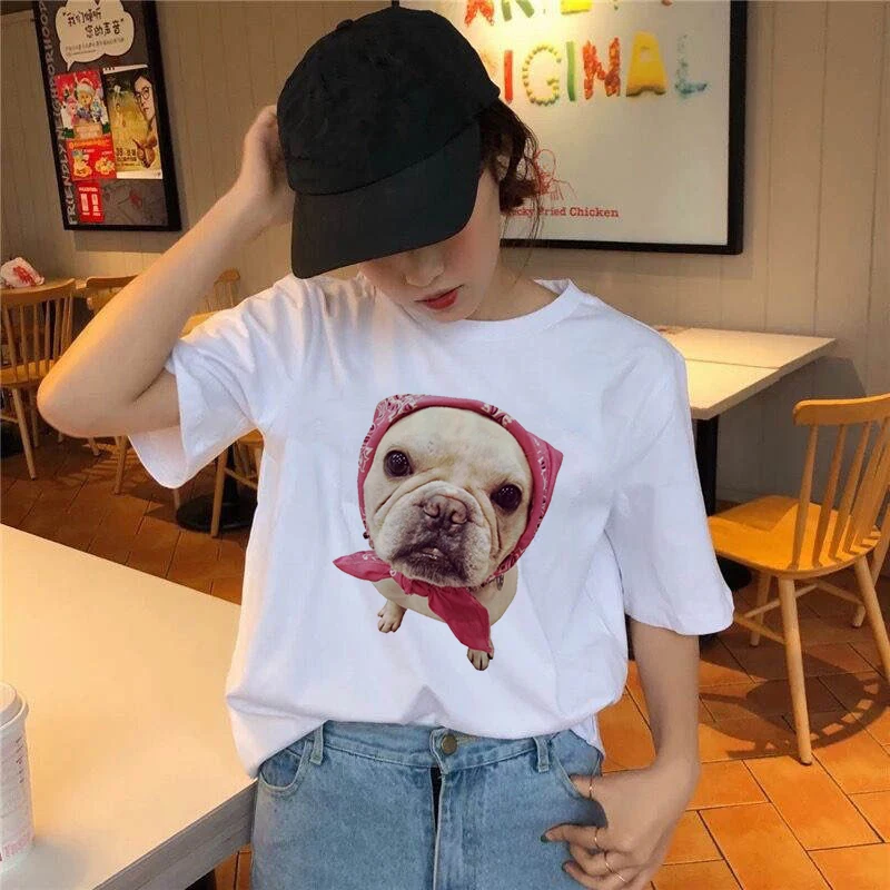

Women T Shirt Summer Kawaii Cute Girls Short Sleeve Animal Dog Graphic Print Fashion Casual Female Clothing Top Tees T-Shirts