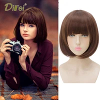 difei synthetic short straight hair bob wig natural flat bangs hairpiece red purple pink wig female cosplay wig