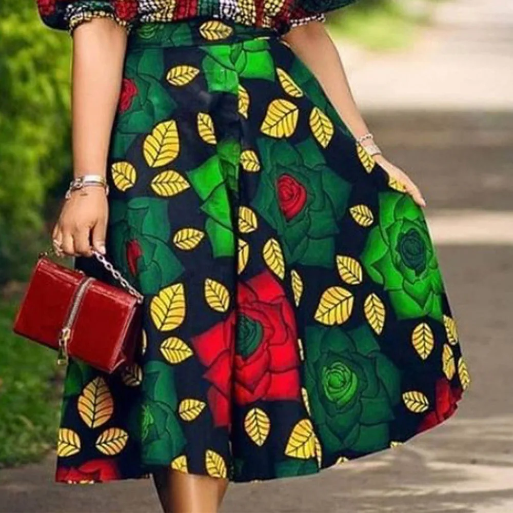 

Винтажная Женская Повседневная S-XXL до середины икры с высокой талией и цветочным принтом, женская осенняя одежда, Женская юбка 2021