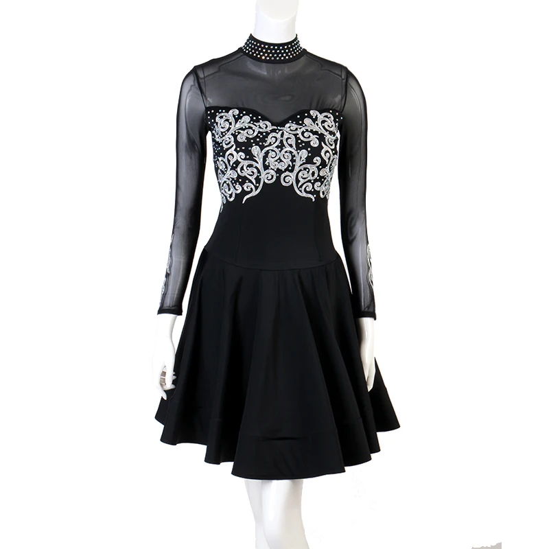 Женское платье для латиноамериканских танцев черное девочек и детей танго Самба