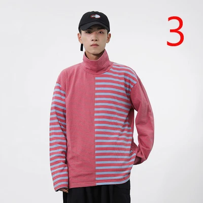 

2019 autumn new personality stripe stitching long-sleeved T-shirt men loose trend bottoming shirt men
