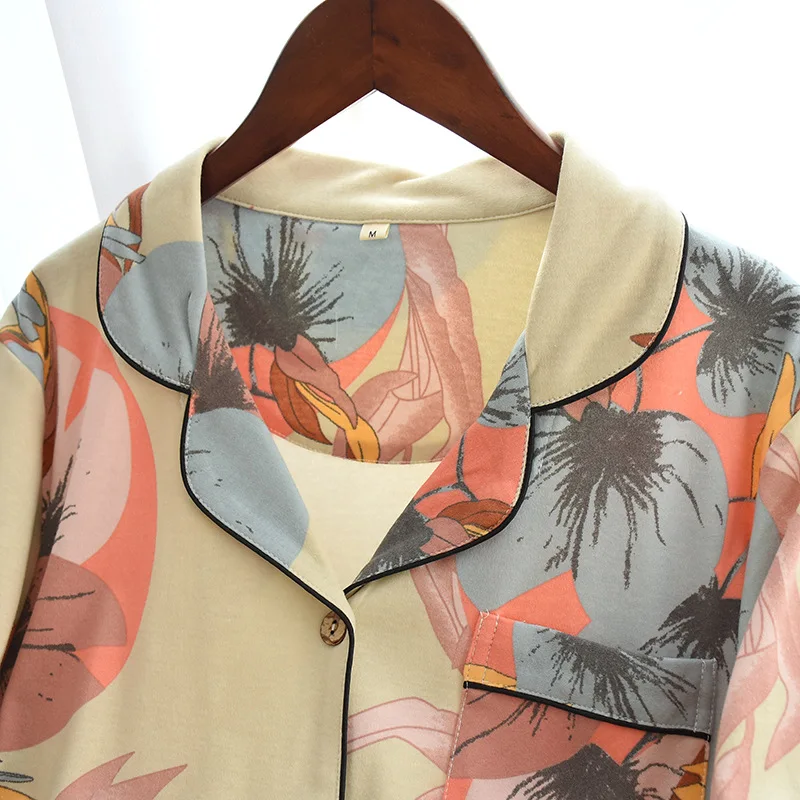 Summer Women Pajamas Set  Knit Cotton Short Sleeve Sleepwear with Shorts Thin Loose Women's Fashion Cardigan Casual Home Wear