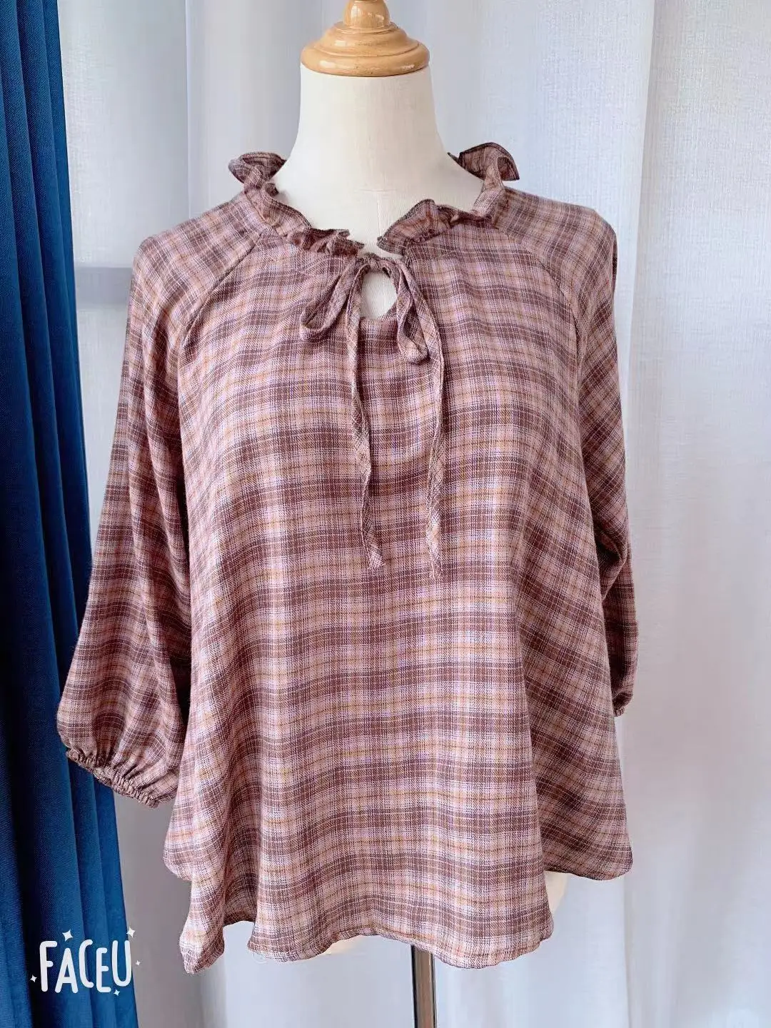 Новинка весны 2019 коричневая клетчатая Хлопковая женская блузка в клетку рубашка