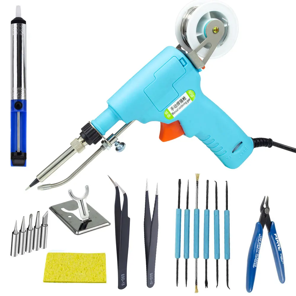 

Manual Soldering gun kit 110V 220V 60W tin soldering iron kit automatic send tin tool internal heating type gun for electronics