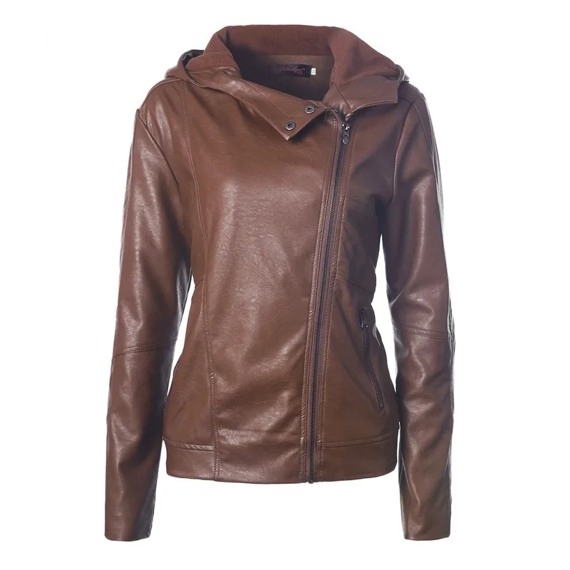 Женская кожаная куртка из искусственной кожи с мехом мотоциклетная капюшоном