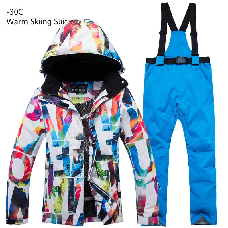 New Thick Warm Ski Suit Set Men Waterproof Skiing Snowboard Jacket Pants Suit Women Winter Windproof Male Plus Size 3XL Costumes
