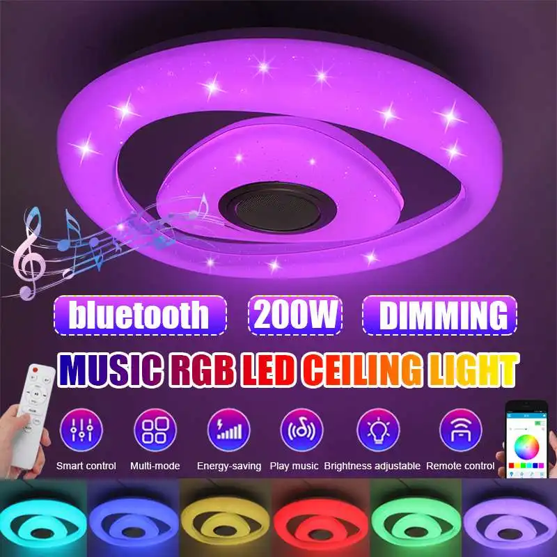 110-220V 200W RGB LED Ceiling Lights APP bluetooth Speaker Music Light Bedroom Lamp Dimmable Smart Ceiling Lamp+Remote Control