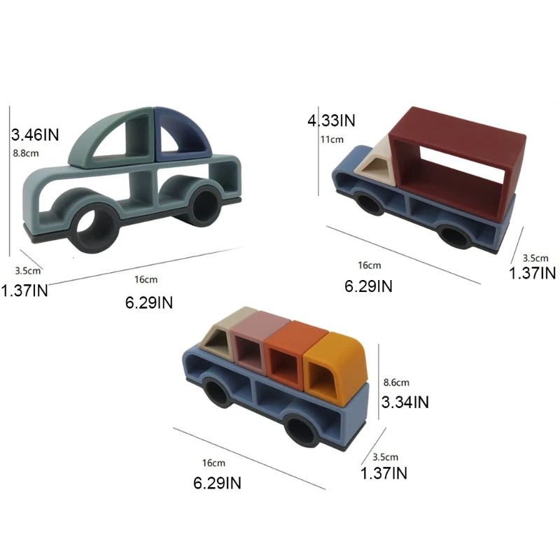 

Building Block Stacking Toy Mini Cars Baby Brain Development Soft Silicone Stimulation Toy Preschool Supply Toddler Gift