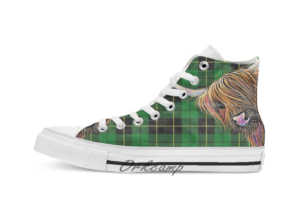 SCoTTiSH HiGHLaND CoW TaRTaN NooDLeS G by SHiRLeY MacARTHuR Custom Casual High Top lace-up Canvas shoes sneakers Drop shipping | Спорт и