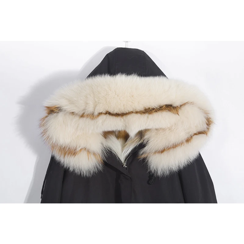 Women Jacket Winter Real Fox Fur Collar Hood Short Coat Parka White Black Real Natural Fur Liner Thick Warm Outerwear Streetwear