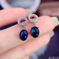 fine jewelry 925 sterling silver inset with natural gems womens luxury noble oval black opal earrings ear stud support detectio