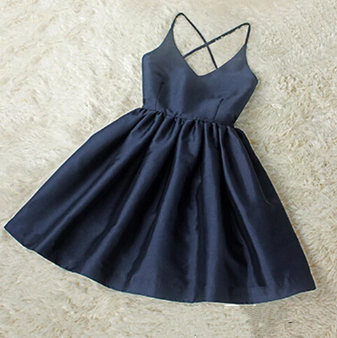 

Mini Short Navy Blue Satin Cocktail Dresses Crisscross Back A Line Sexy V Neck Formal Prom Dress Vestidos for Homecoming