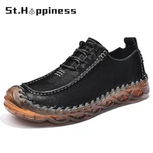 Brand 2021 New Mens Handmade Leather Shoes Wedding Lace-Up Black Woven Dress Shoes Fashion Casual Luxury Loafers Big Size Hot