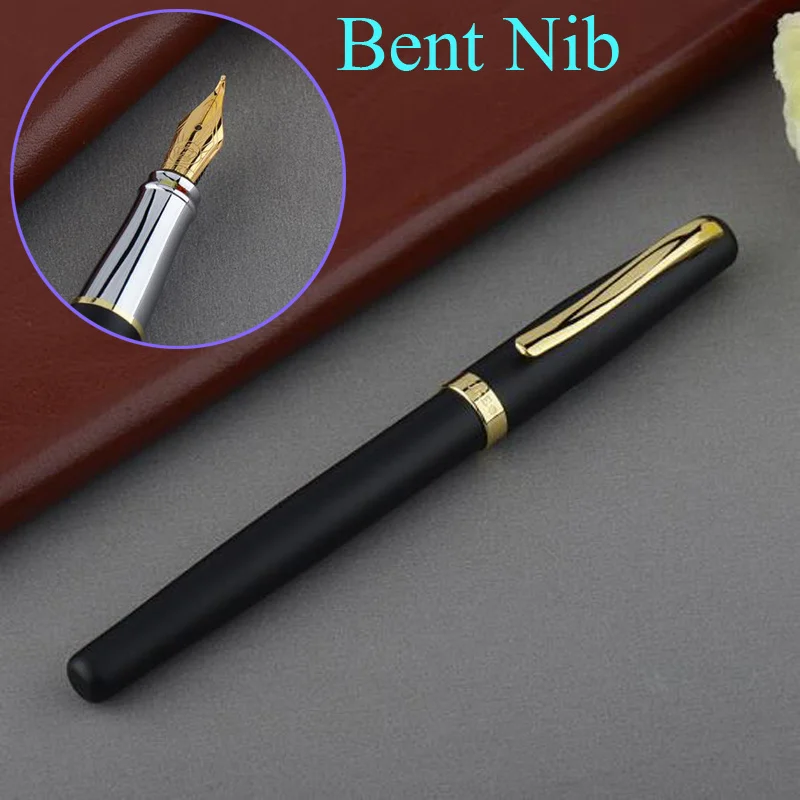 Duke 209 Classic Steel Fude Calligraphy Fountain Pen Bent Nib Matte Black With Gold Clip Advanced For Writing Pen