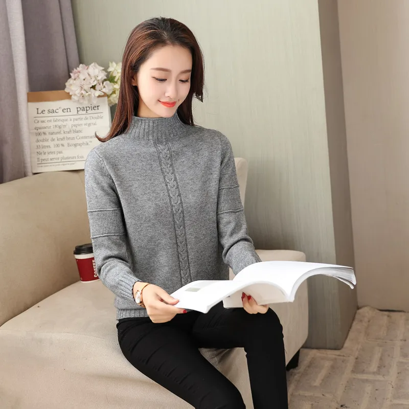 

HKCP Half Turtleneck Sweater for Women's Winter Loose Casual Fashion Solid Color Bottom Clothes Long Sleeves Over Knitwear 2020