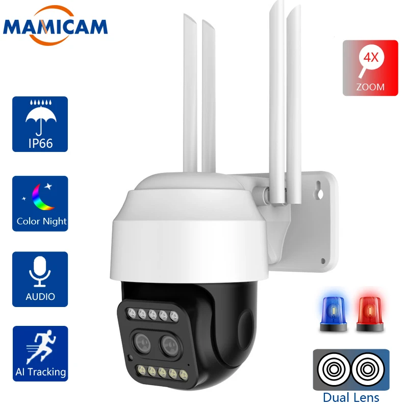 HD 1080P с двумя объективами PTZ Wifi камера наружного автоматического слежения CCTV 4X ZOOM
