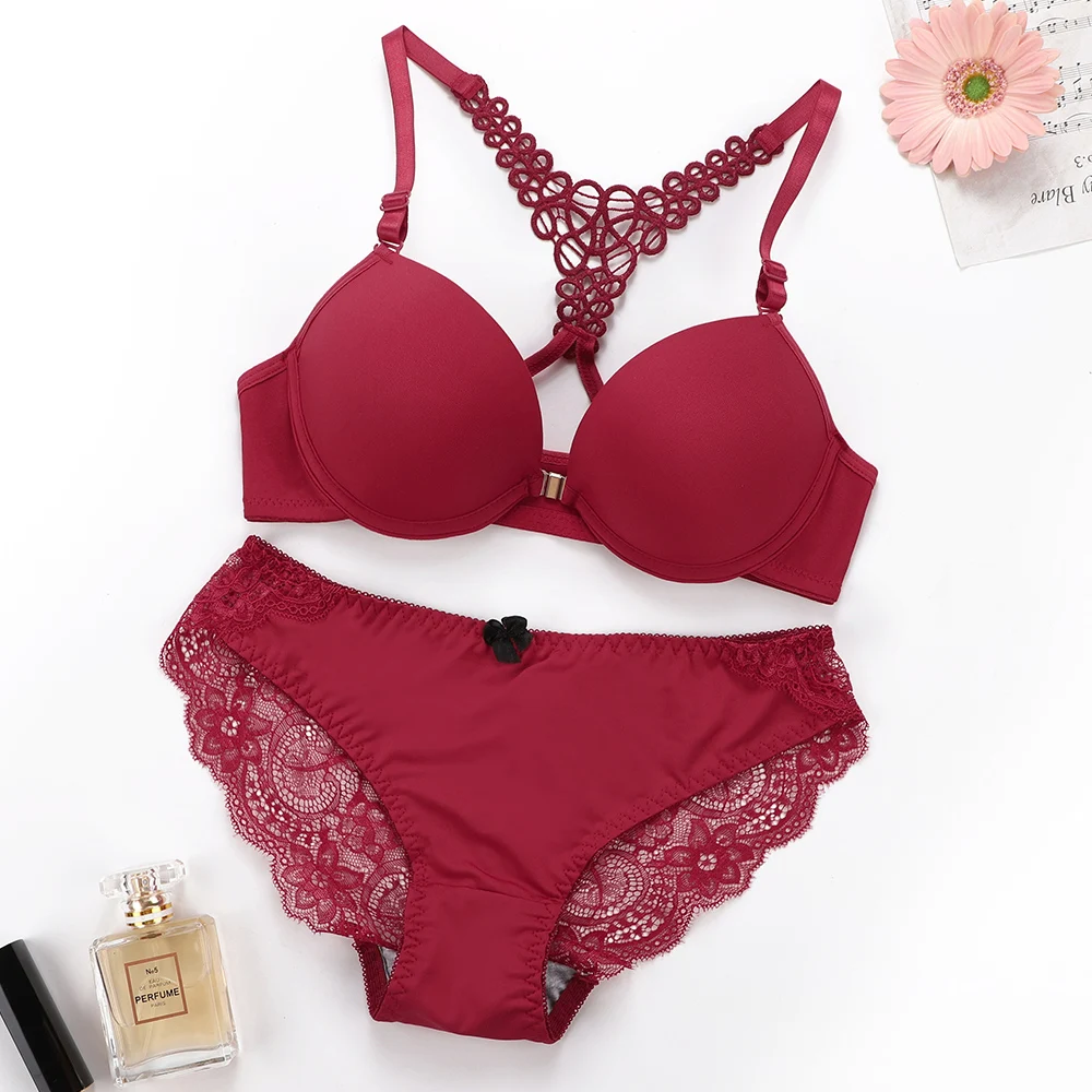 Contrast Lace Bra Bodysuit Underwear for Women Underwire Lingerie Set