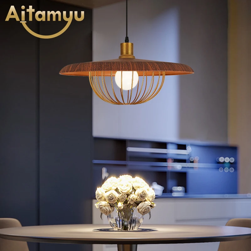 Скандинавская древесина с железными люстрами креативная Подвесная лампа для