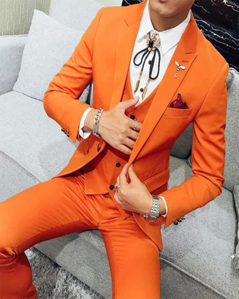

Костюм мужской оранжевый, блейзер и брюки, 3 предмета, жилет и брюки