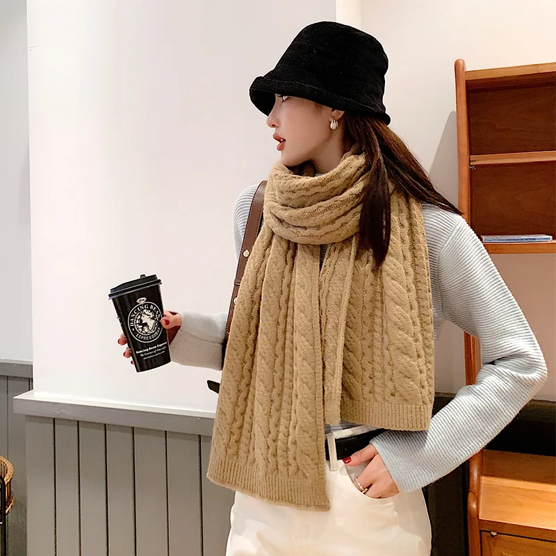 

2020 Модный осенне-зимний однотонный шарф женский вязаный шерстяной Теплый утолщенный шейный шарф из пашмины шали и накидки женские шарфы хи...