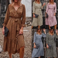 larci leisure holiday style dress long sleeve dress big floral print 2021 autumn and winter