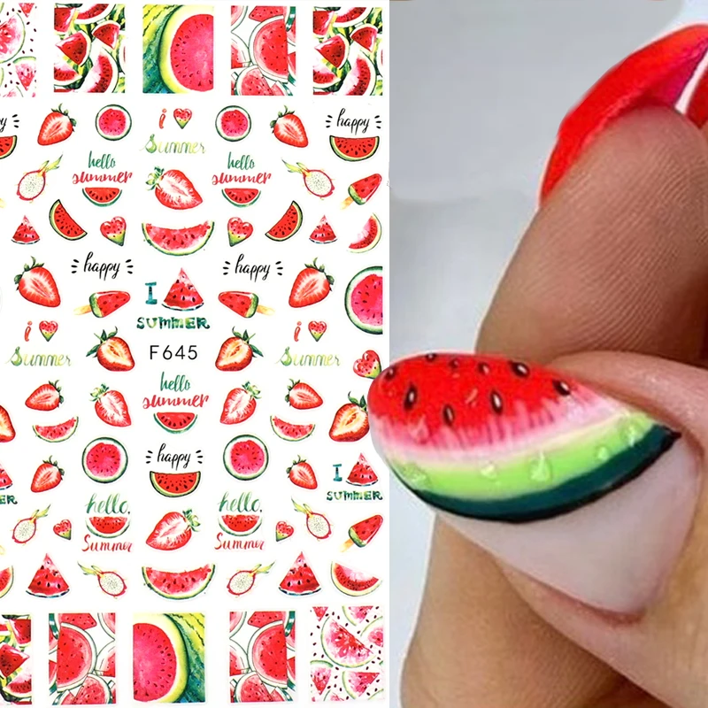 

3D наклейка для ногтей, зеленая клубника, лист, Пляжная линия для женщин, летний дизайн, натуральные наклейки, украшение для ногтей, 1 шт.