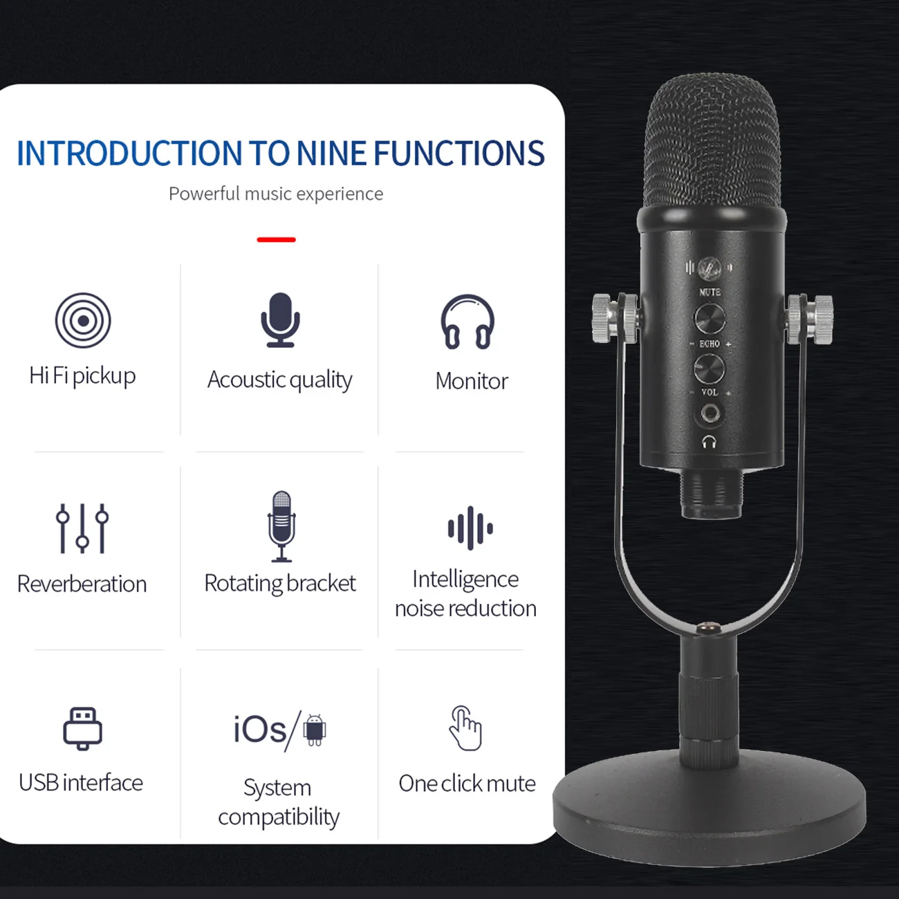 

USB Microphone Kit Computer Cardioid Mic Podcast Condenser Microphone with Arm Stand for KTV Live Broadcast Studio Recording