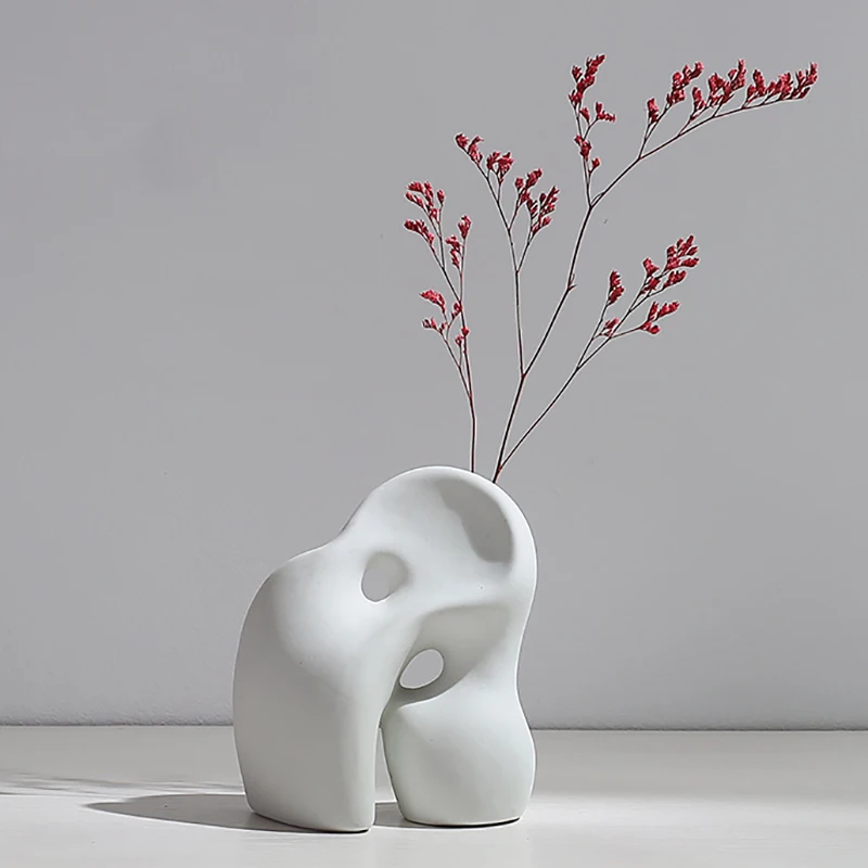 

Abstract Art Ceramic Vase Nordic Minimalist Hydroponic Flower Pot for Living Room Home Plants Unglazed HE