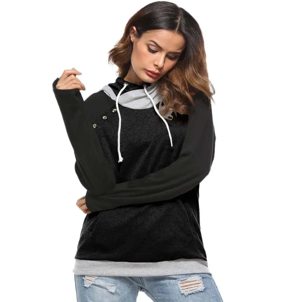 

2020 Autumn Winter New European And American Women's Double Hooded Drawstring Stitching Contrast Color Sweater Casual Top