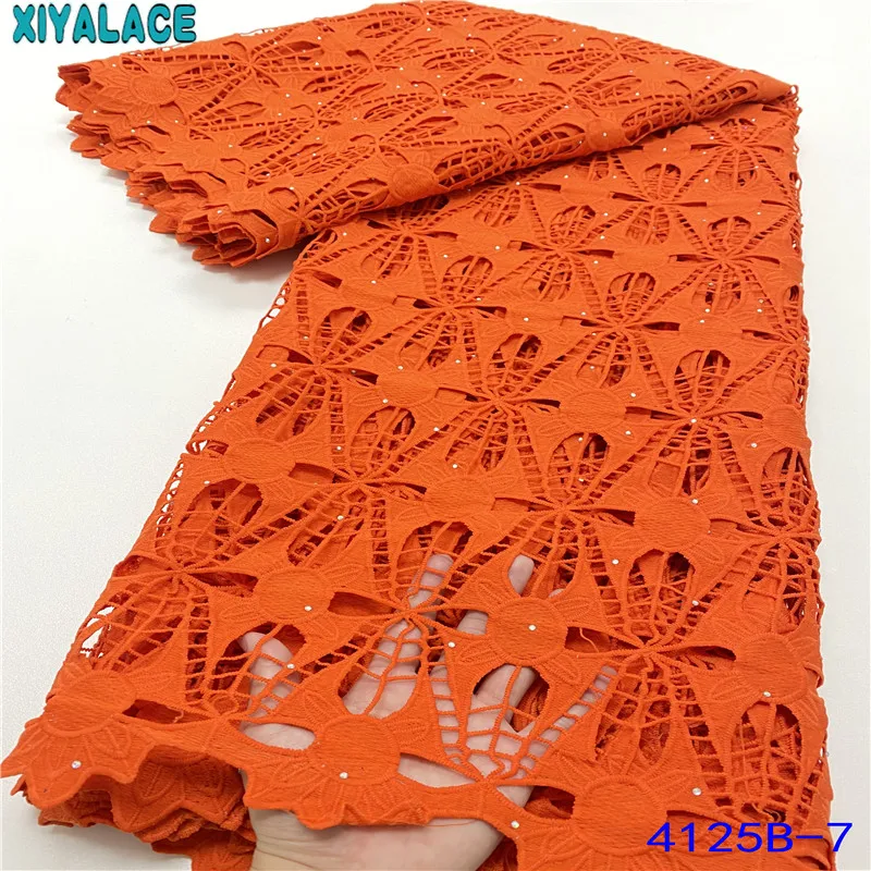 Nigerian Guipure Cord Lace Fabric 2021 High Quality Lace African Embroidery Cotton Lace Fabric with Stones for Dress KS4125B