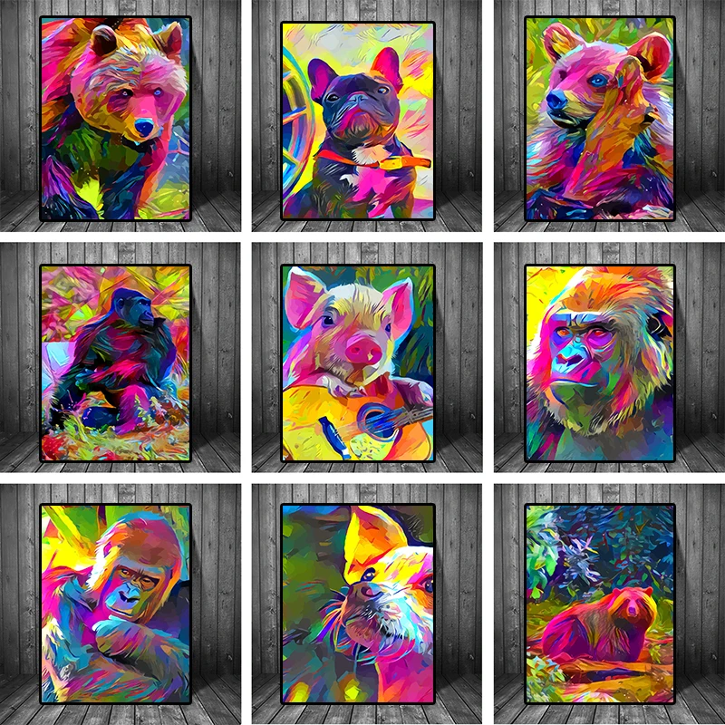 

Well Behaved Puppy Canvas Painting Abstract Color Gorilla Poster Print Nordic Wall Art Picture Living Room Home Cuadros Decor