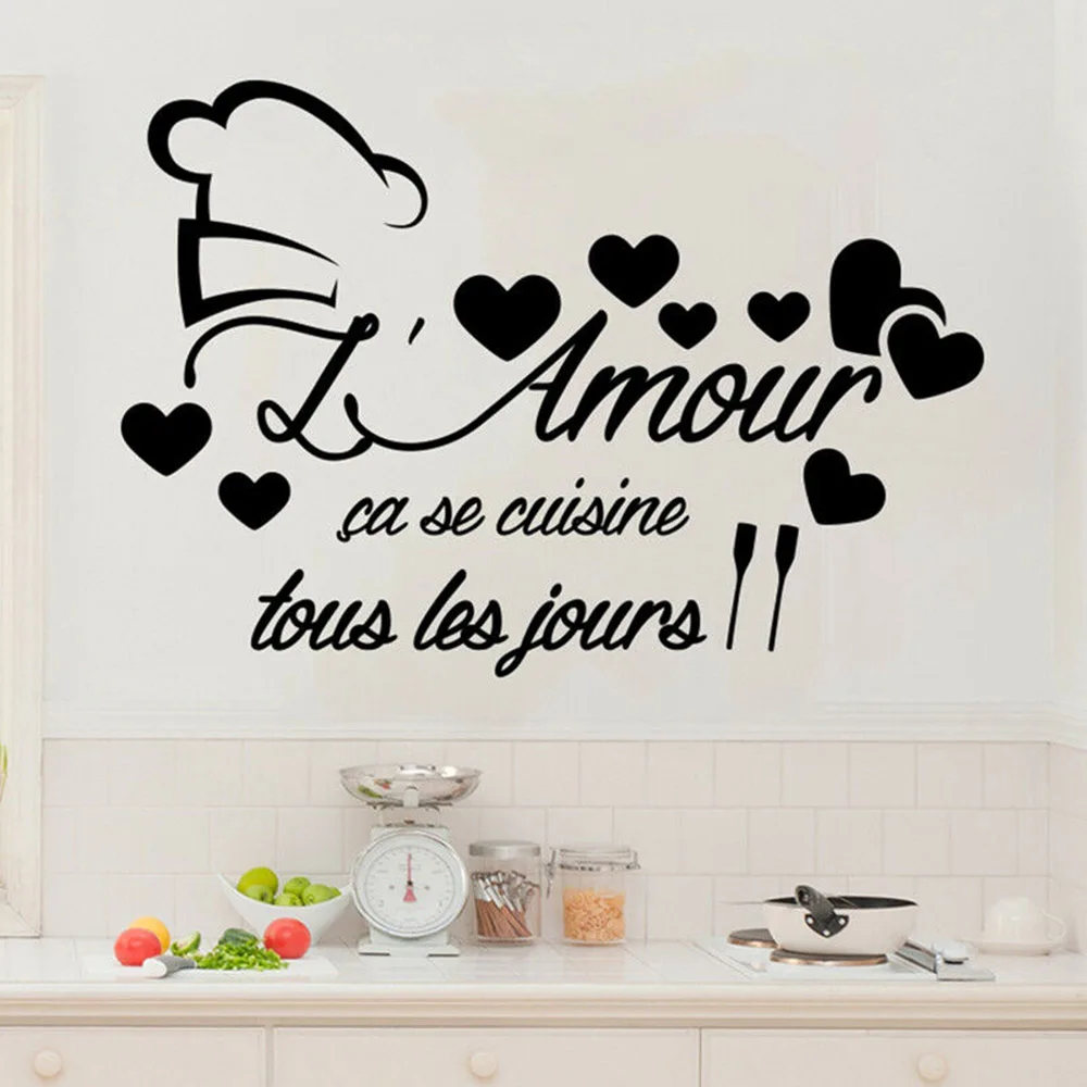 

French Quotes Wall Stickers Muraux Citation L'amour Cuisine Kitchen Modern Decoration Romantic Resturant Vinyl Wall Decals 3482