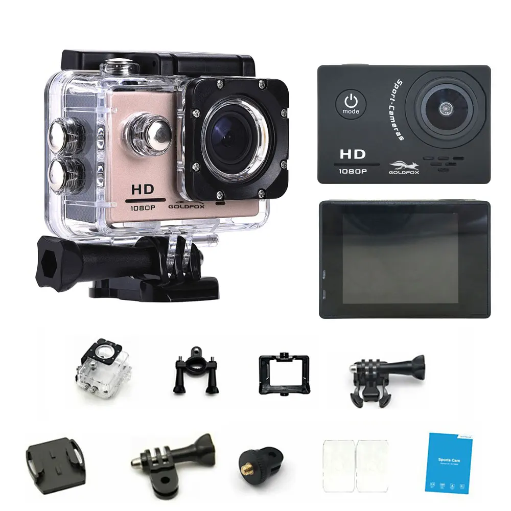 Goldfox экшн-камера HD 1080P 2," ЖК-экран 120D Go подводный 30 м Водонепроницаемая профессиональная видеокамера для записи видео s Mini Sport Cam