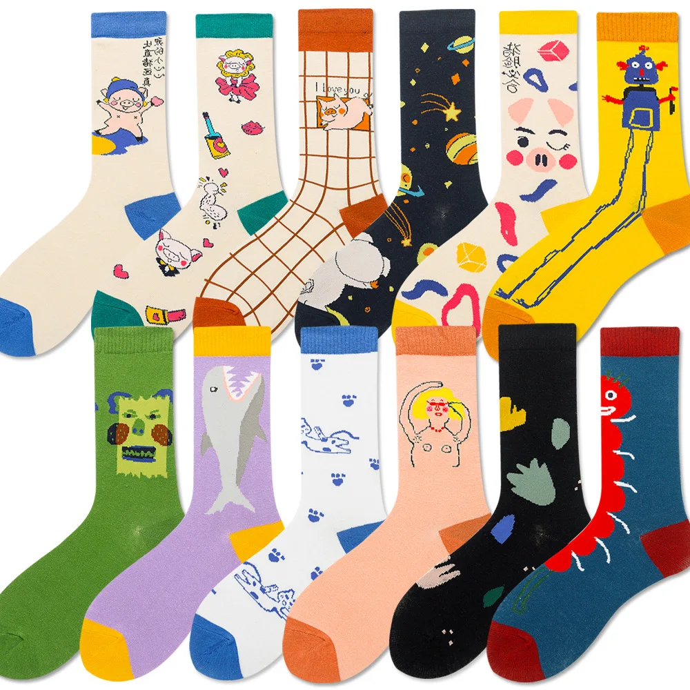 DOIAESKV новинка счастливые носки для женщин осенние со Свинкой Акула модные робот